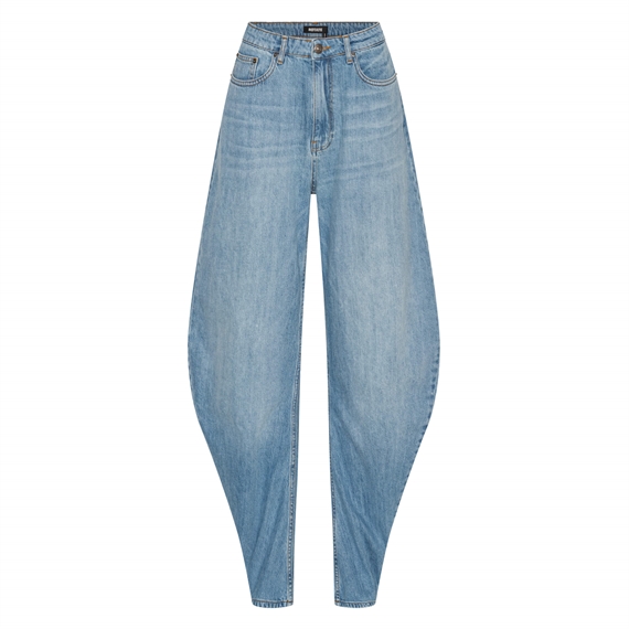Rotate Draped Barrel Leg Jeans, Light Blue Denim 